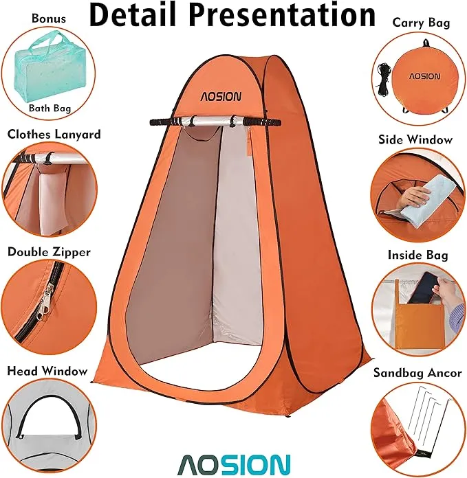 AOSION Privacy Shower Tent,Pop Up Changing Tent,Camp Bathroom Changing Dressing Room,Portable Toilet Tent with Carry Bag for Camping, Beach