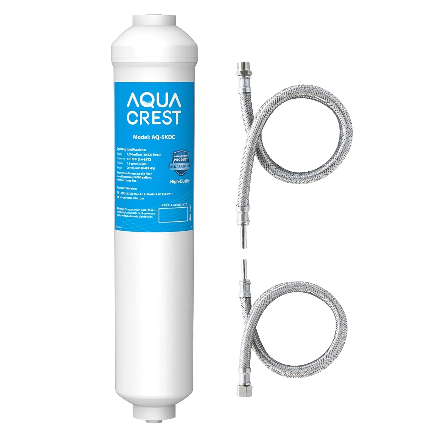 AQUA CREST 5KDC Under Sink Water Filtration System, Direct Connect Under Sink Water Filter, Reduces PFAS, PFOA/PFOS, Chlorine, NSF/ANSI Tested 5K Gallons Ultra High Capacity, USA Tech
