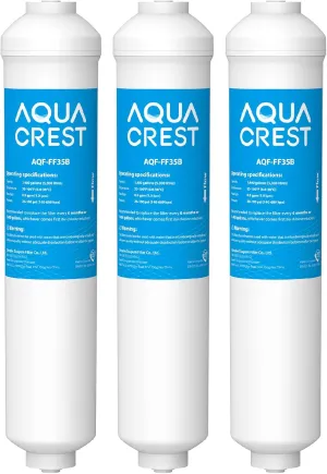AQUA CREST GXRTDR Inline Water Filter, Replacement for GE® GXRTDR, Samsung DA29-10105J, Culligan® IC-100A， Whirlpool® WHKF-IMTO, Reduces Chlorine, Fluoride, 3 Filters