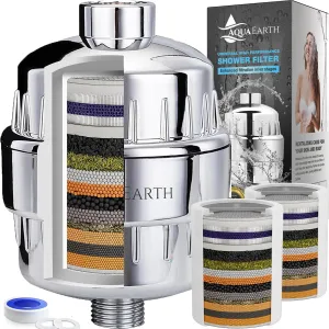 Aqua Earth Shower Filter For Hard Water Removes Chlorine and Harmful Substances Showerhead Filter High Output Activated Carbon remove Other Sediments Vitamin C