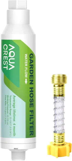 AQUACREST Garden Hose Water Filter for Plants, Greatly Reduces Chlorine, Odor, Improve Plants Health, Ideal for Organic Gardening, Farming and Pets, with Hose Protector