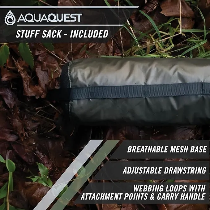 AquaQuest Defender Camping Tarp - Heavy Duty Tent Shelter or Rain Fly - Waterproof Camping Essentials for Hiking, Bushcraft & Hammock, 10 x 7 ft, Olive Drab Kit