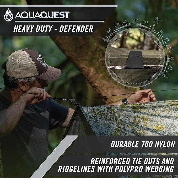 AquaQuest Defender Camping Tarp - Heavy Duty Tent Shelter or Rain Fly - Waterproof Camping Essentials for Hiking, Bushcraft & Hammock, 20 x 13 ft, Boulder Camo