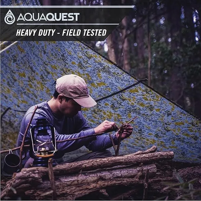 AquaQuest Defender Camping Tarp - Heavy Duty Tent Shelter or Rain Fly - Waterproof Camping Essentials for Hiking, Bushcraft & Hammock, 20 x 13 ft, Boulder Camo