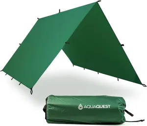 AquaQuest Guide Camping Tarp - Ultralight Tent Cover or Rain Fly - Waterproof Camping Gear Must Haves for Hiking, Hammock, Bivy & Survival, 13 x 10 ft, Forester Green