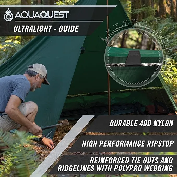 AquaQuest Guide Camping Tarp - Ultralight Tent Cover or Rain Fly - Waterproof Camping Gear Must Haves for Hiking, Hammock, Bivy & Survival, 13 x 10 ft, Forester Green