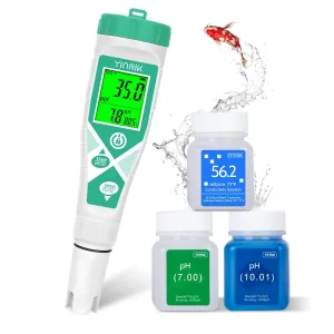 Aquarium pH Salt Tester, Digital Salinity Meter for Freshwater & Saltwater Fish Tank, Simultaneous Display Salt pH TDS for Koi Pond, Reef Tank, Aquaponics PPM pH EC Reader, Hydrometer with S.G. Card