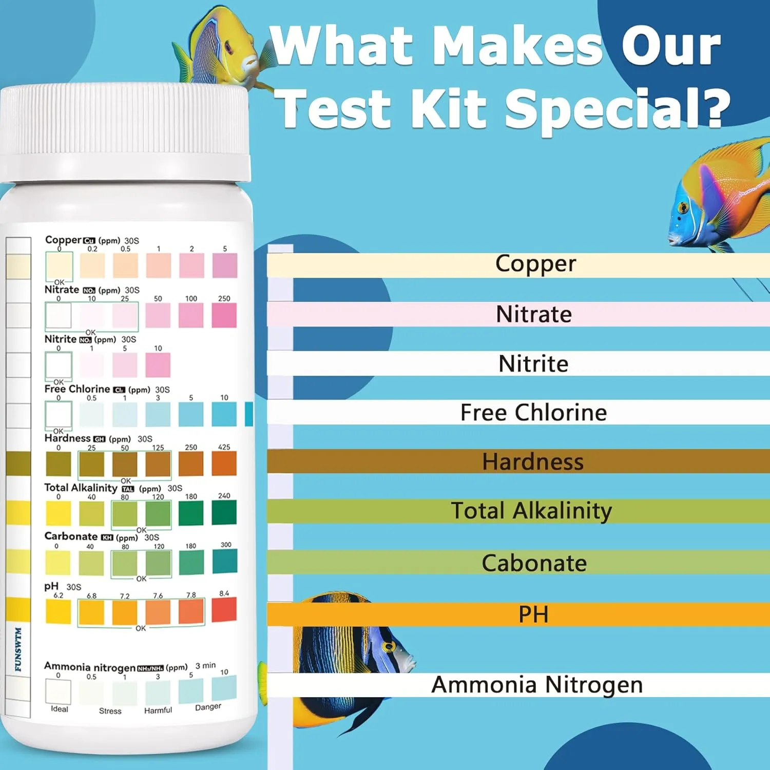 Aquarium Test Strips for Fish Tank: 9 in 1 Aquarium Water Test Kit for Freshwater - 150ct Fish Test Strips Easy to Testing Ammonia pH Nitrate Chlorine Nitrite Hardness Alkalinity Copper