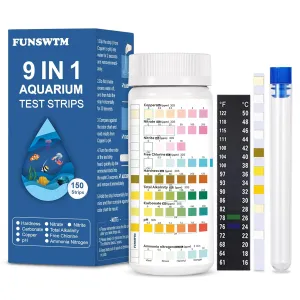 Aquarium Test Strips for Fish Tank: 9 in 1 Aquarium Water Test Kit for Freshwater - 150ct Fish Test Strips Easy to Testing Ammonia pH Nitrate Chlorine Nitrite Hardness Alkalinity Copper