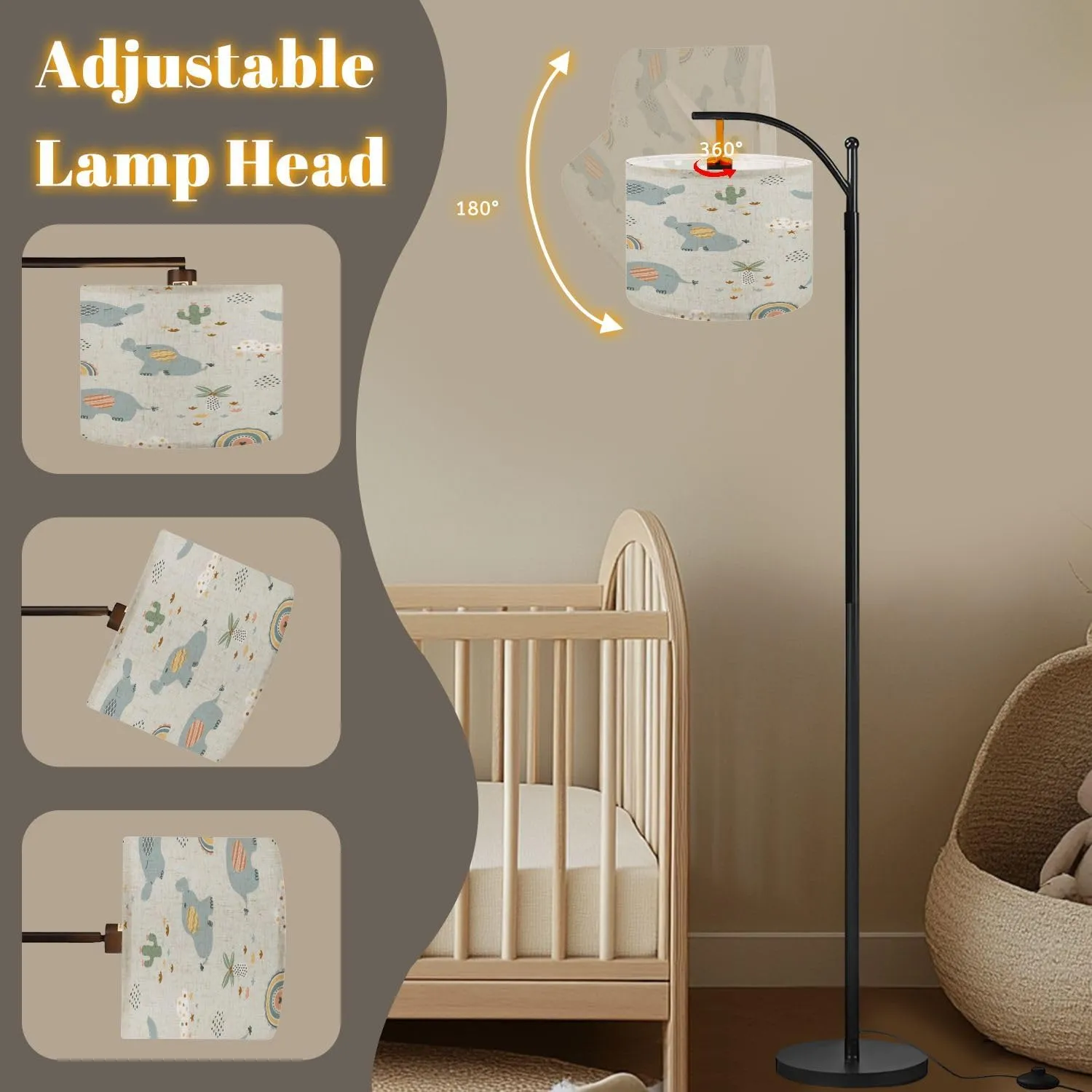 Arc Floor Lamps Cute Seamless Pattern Hand Drawn Elephants Tropical Plants Modern LED Adjustable Lampshade Standing Light for Living Room Reading Bedroom Office