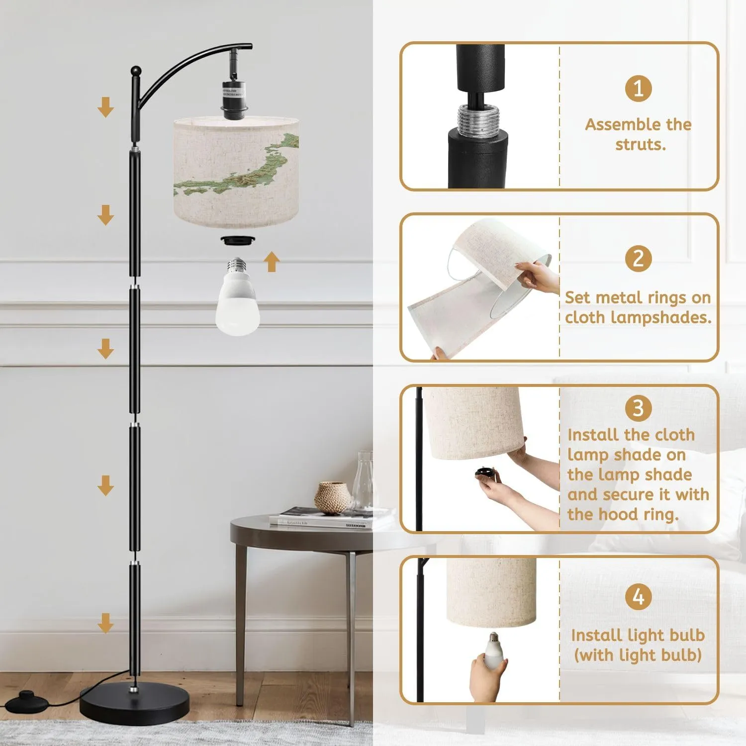 Arc Floor Lamps Japan Topographic Relief Map 3D Render Modern LED Adjustable Lampshade Standing Light for Living Room Reading Bedroom Office