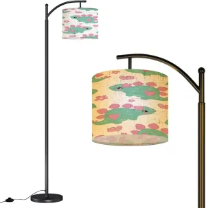 Arc Floor Lamps Little Dinosaur Girl Seamless Pattern Hand Drawn Summer Print for Kids Modern LED Adjustable Lampshade Standing Light for Living Room Reading Bedroom Office