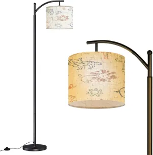 Arc Floor Lamps Seamless Pattern Cartoon Jungle Animals Lion Elephant Giraffe Monkey Modern LED Adjustable Lampshade Standing Light for Living Room Reading Bedroom Office
