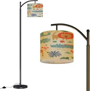 Arc Floor Lamps Seamless Pattern Jungle Animals Elephant Giraffe Crocodile Hand Drawn Modern LED Adjustable Lampshade Standing Light for Living Room Reading Bedroom Office