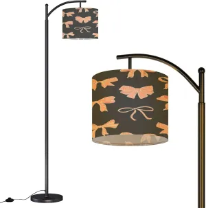 Arc Floor Lamps Seamless Pattern Various Peach Colored Feminine Bows Hearts Charcoal Modern LED Adjustable Lampshade Standing Light for Living Room Reading Bedroom Office