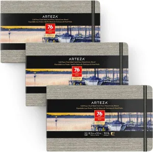ARTEZA Watercolor Book, Pack of 3, 76 Pages Each, 5.1x8.3 Inch Watercolor Notebook, 110lb/230gsm Cold Pressed Water Pad
