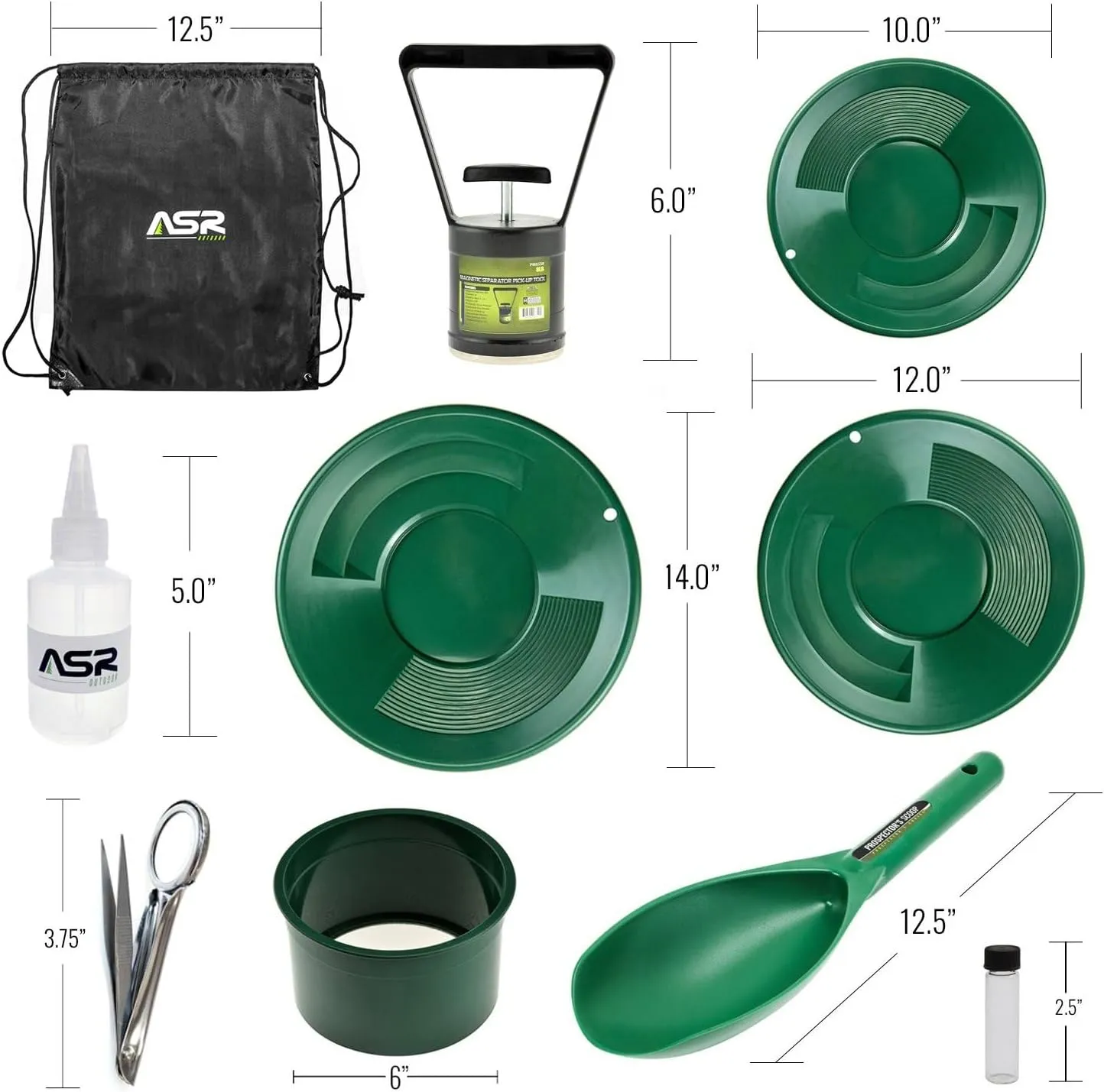 ASR Outdoor Mini Rubber Sluice Box with Bucket Gold Panning Kit, 20pc