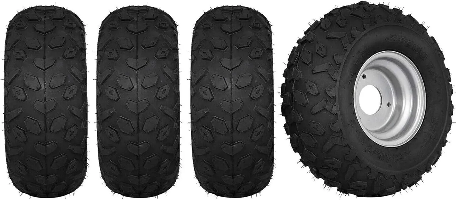 ATV Go Kart Tires and Rims 145x70-6 Iron Wheels 90CC Go-Kart Buggy ATV Mini-bikes Quad Bike Tires and Wheels HUB- 3-hole Set of 4