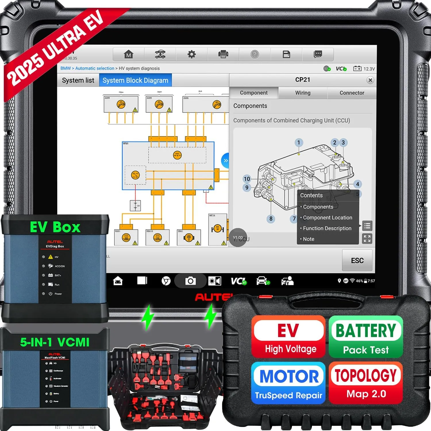 Autel MaxiSYS Ultra EV: 2025 Top EV Diagnostic Scan Tool, High-Voltage System Battery Pack Analyze, Up of MSUltra MS909EV, Motor TruSpeed, Topology 2.0, $1000 EVDiag KIT, ECU Programming, 40 Service
