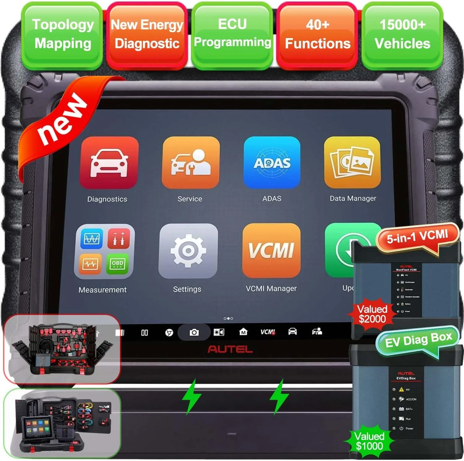 Autel MaxiSys Ultra EV OBD2 Scanner, Diagnostic Scan Tool, High Voltage Battery Pack Analysis, Motor TruSpeed Repair, Better Ultra MS919 MS909, w/EVDiag Box, ECU Programming, 5-in-1 VCMI, 40  Reset