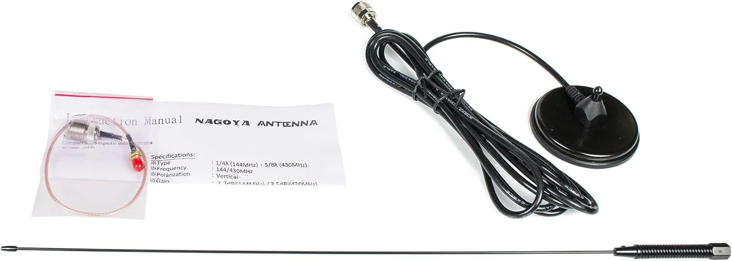 Authentic Genuine Nagoya UT-72 Super Loading Coil 20-Inch Magnetic Mount (Heavy Duty) VHF/UHF (144/430Mhz) Antenna PL-259, includes additional SMA Adaptor for BTECH and BaoFeng Handheld Radios
