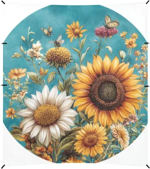 Autumn Flowers Sunflower Bellflower Butterflies Beach Tent UPF50  Lightweight Portable Sun Shelter Includes Sand Shovel, Sandbags, Stability Poles for Family Trips, Picnics & Camping