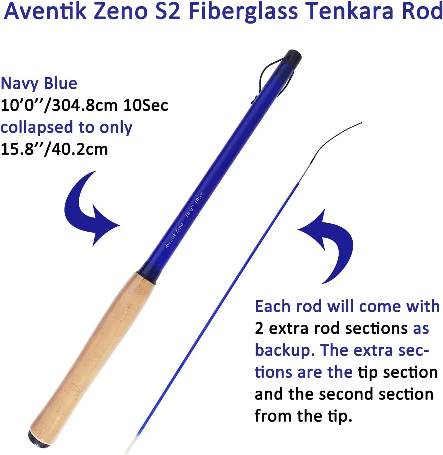 Aventik Zeno Tenkara Rod in 9ft/10ft, Complete Beginner Tenkara Rod Kit, S2 Fiberglass 6:4 Soft M-Action Super Lightweight and Compact Tenkara Fly Fishing Rod