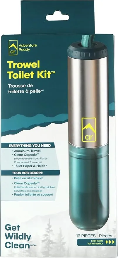 Backpacking Trowel Toilet Kit - Includes Aluminum Camping Shovel, Toilet Paper, Packout Bags, Soap Flakes & Compressed Towelettes