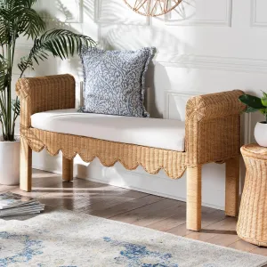bali & pari Reiko Handwoven Natural Rattan Bench with Scalloped Detailing – Boho Farmhouse Entryway, Bedroom, or Living Room Accent Seating