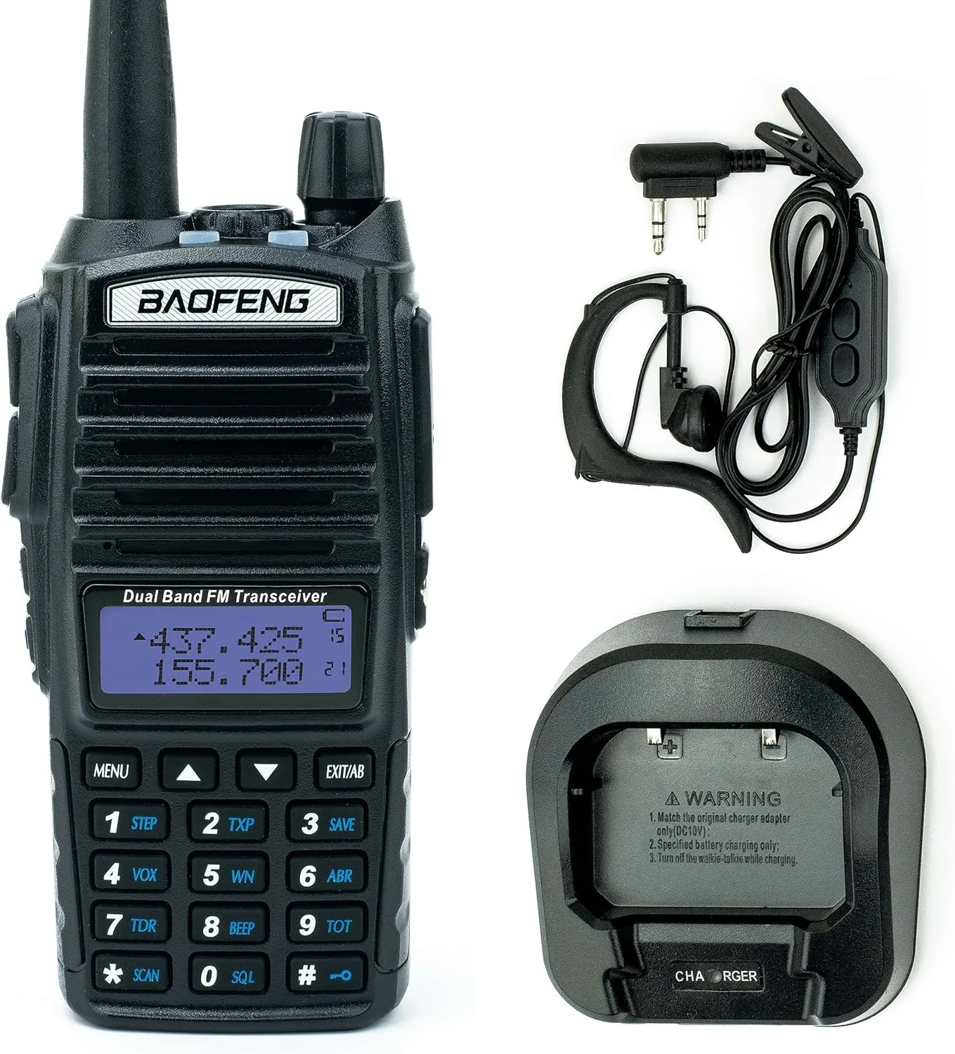 BaoFeng UV-82C Dual-Band 136-174/400-520 MHz FM Ham Two-Way Radio, Transceiver, HT with Battery, Earpiece, Antenna, Charger