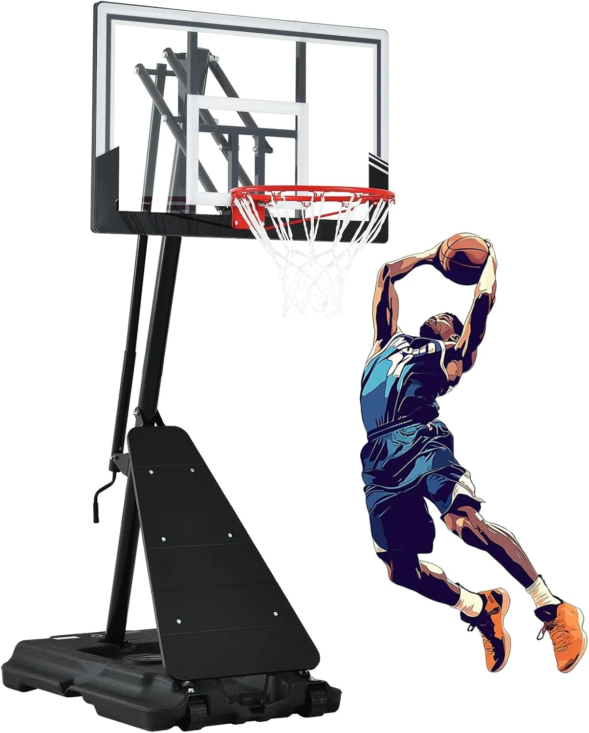 Basketball Hoop 48 Inch Backboard Portable Basketball Hoop Outdoor,5.3-10ft Stepless Regulation Crank Adjust Basketball Goal System