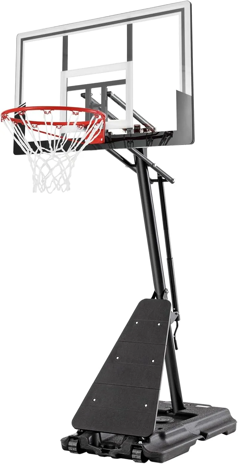 Basketball Hoop 48 Inch Backboard Portable Basketball Hoop Outdoor,5.3-10ft Stepless Regulation Crank Adjust Basketball Goal System