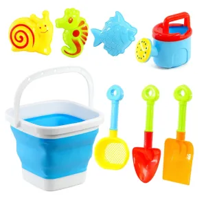 Beach Playset with Foldable Bucket Rake and Shovel