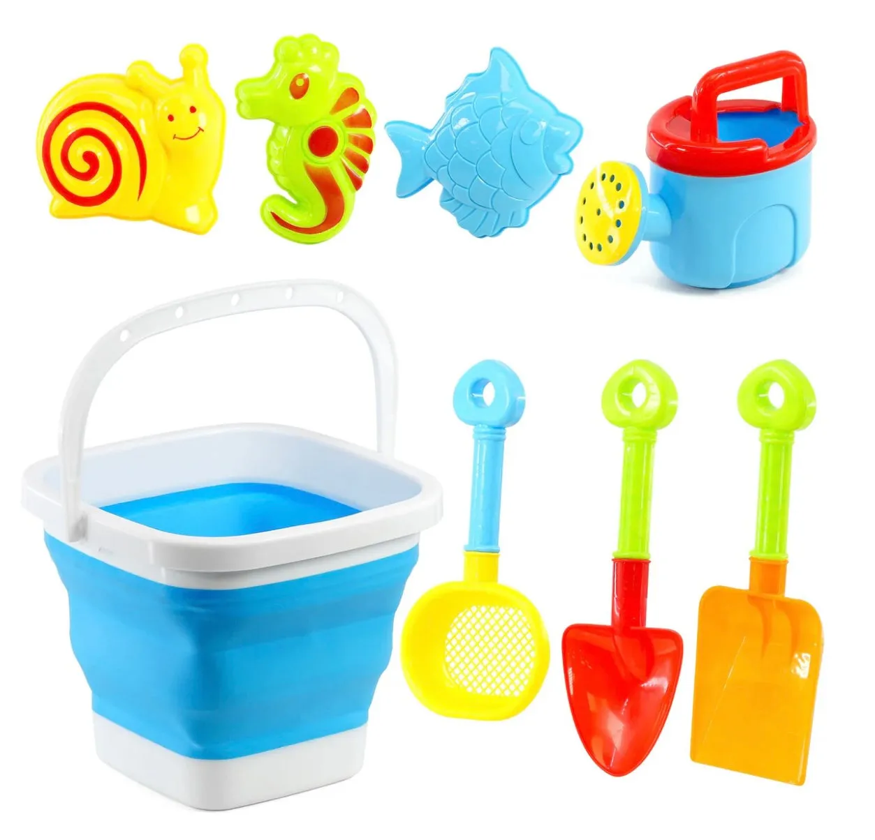 Beach Playset with Foldable Bucket Rake and Shovel