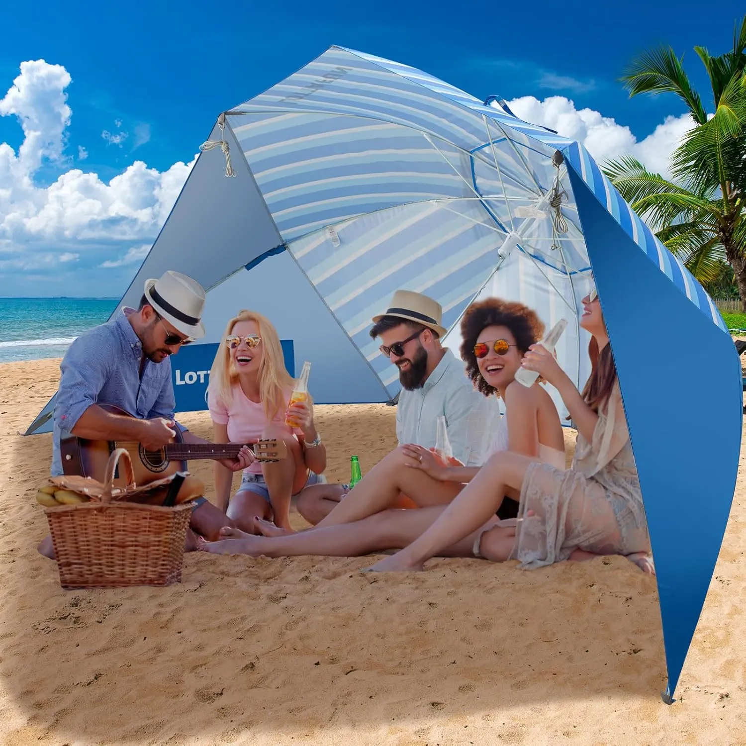 Beach Shelter Umbrella Premiere UPF 50  Umbrella Shelter for Sun and Rain Protection for Adult (10-Foot,Blue Stripe)