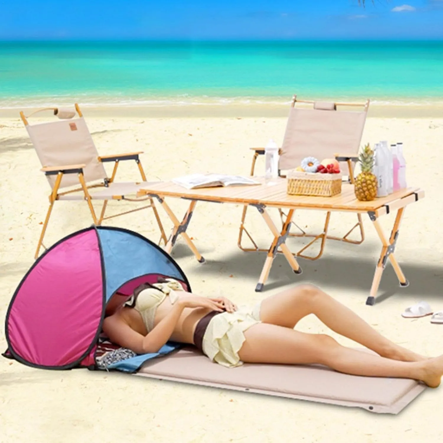 Beach Sun Shelters, Instant Sun Shade Canopy Head PopUp Canopy Automatic Shade Tent for Camping Hiking Picnic Portable Sun Shelter Windproof Waterproof with Mobile Phone Stand