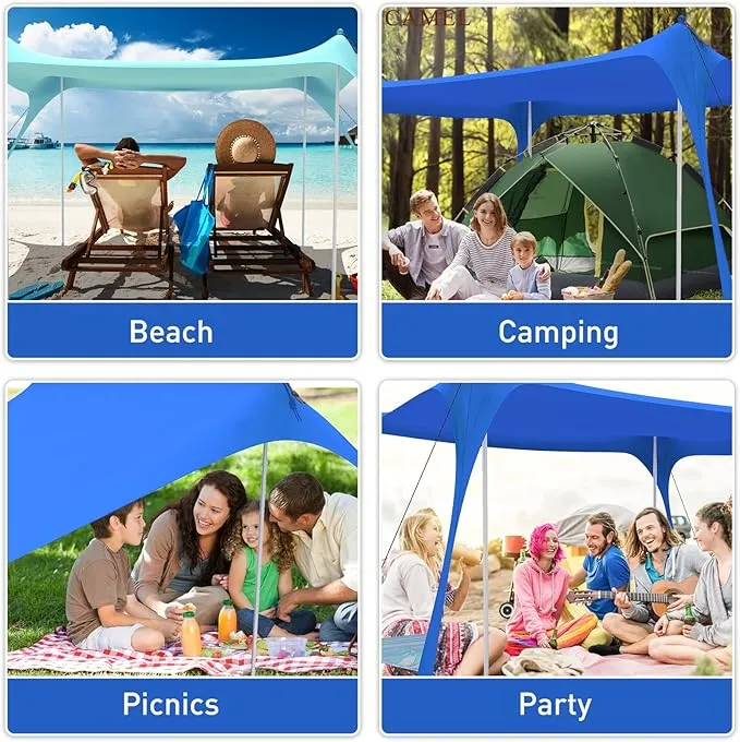 Beach Tent Pop Up Shade Canopy Sun Shelter UPF50  with 2 Stability Poles/Carry Bag/Ground Pegs/Sand Shovel/Windproof Ropes Portable Outdoor Family Sunshade for Beach Camping (Orange, 7×7FT)