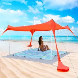 Beach Tent Pop Up Shade Canopy Sun Shelter UPF50  with 2 Stability Poles/Carry Bag/Ground Pegs/Sand Shovel/Windproof Ropes Portable Outdoor Family Sunshade for Beach Camping (Orange, 7×7FT)