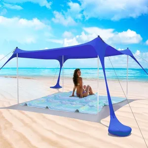 Beach Tent Pop Up Shade Canopy Sun Shelter UPF50  with 2 Stability Poles/Carry Bag/Ground Pegs/Sand Shovel/Windproof Ropes Portable Outdoor Family Sunshade for Beach Camping(Navy Blue,10×10FT)