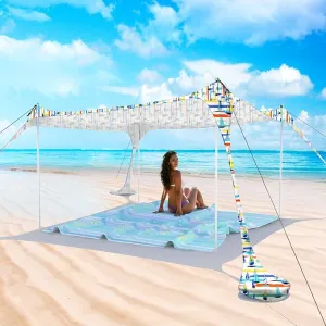 Beach Tent Pop Up Sun Shade Canopy Sun Shelter UPF50  with 4 Stability Poles/Carry Bag/Ground Pegs/Sand Shovel/Windproof Ropes Portable Outdoor Family Sunshade for Beach Camping Fishing Picnic