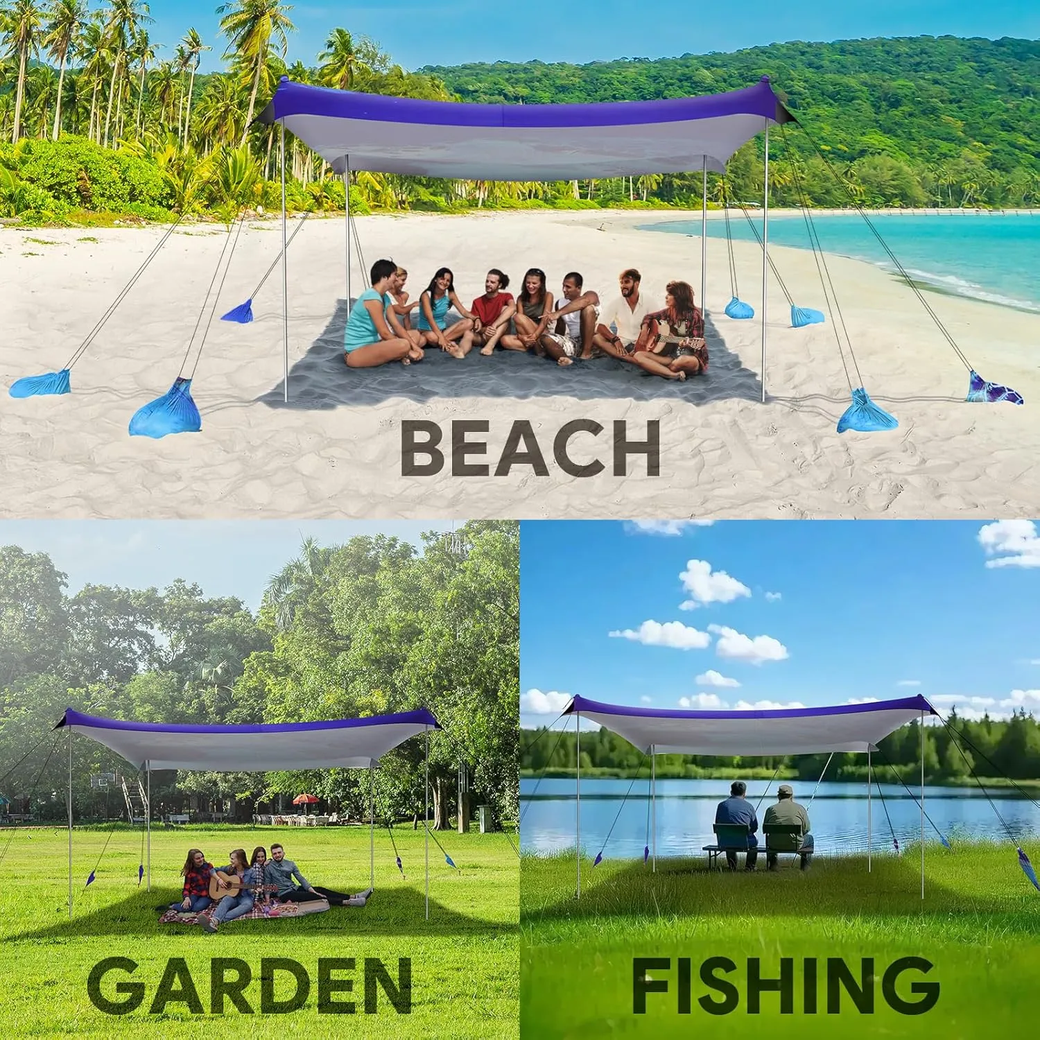 Beach Tent Sun Shelter, 10 x 10 FT Beach Canopy Tent Sun Shade, UPF50  Beach Tent Canopy with 8 Sandbags & 4 Stability Poles, Outdoor Beach Tent for Beach Camping Fishing, Turtle