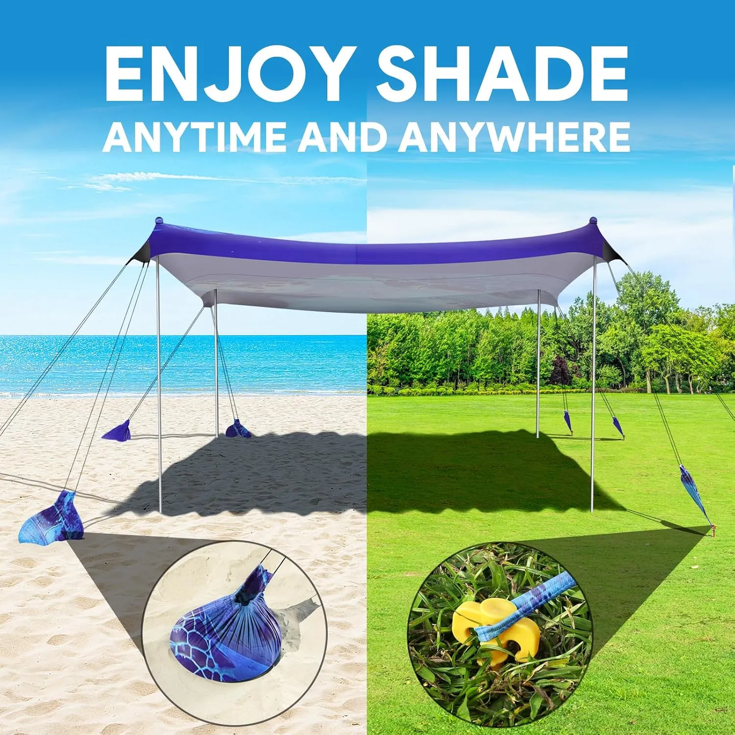 Beach Tent Sun Shelter, 10 x 10 FT Beach Canopy Tent Sun Shade, UPF50  Beach Tent Canopy with 8 Sandbags & 4 Stability Poles, Outdoor Beach Tent for Beach Camping Fishing, Turtle