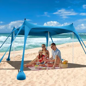 Beach Tent,10x10ft Sun Shelter UPF50  Includes 8 Sandbags and Ground Pegs-2 Sand Shovel-4 Aluminum Poles-Carrying Bag,Beach Canopy for Camping Trips,Fishing,Backyard Fun or Picnics.