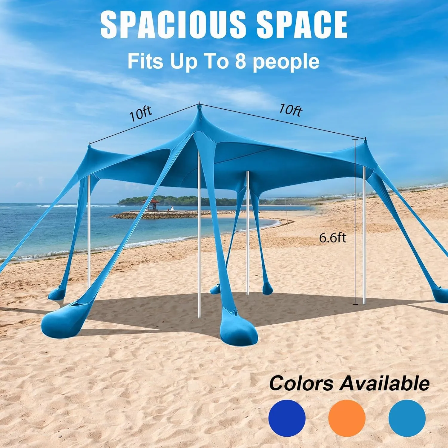 Beach Tent,10x10ft Sun Shelter UPF50  Includes 8 Sandbags and Ground Pegs-2 Sand Shovel-4 Aluminum Poles-Carrying Bag,Beach Canopy for Camping Trips,Fishing,Backyard Fun or Picnics.