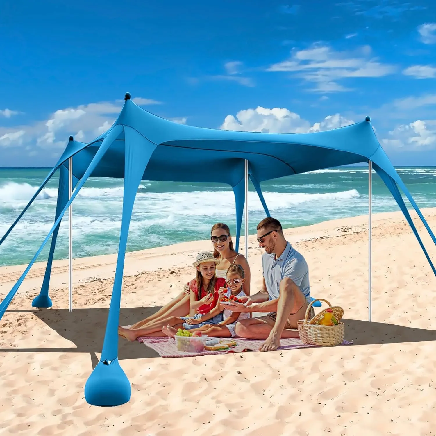 Beach Tent,10x10ft Sun Shelter UPF50  Includes 8 Sandbags and Ground Pegs-2 Sand Shovel-4 Aluminum Poles-Carrying Bag,Beach Canopy for Camping Trips,Fishing,Backyard Fun or Picnics.