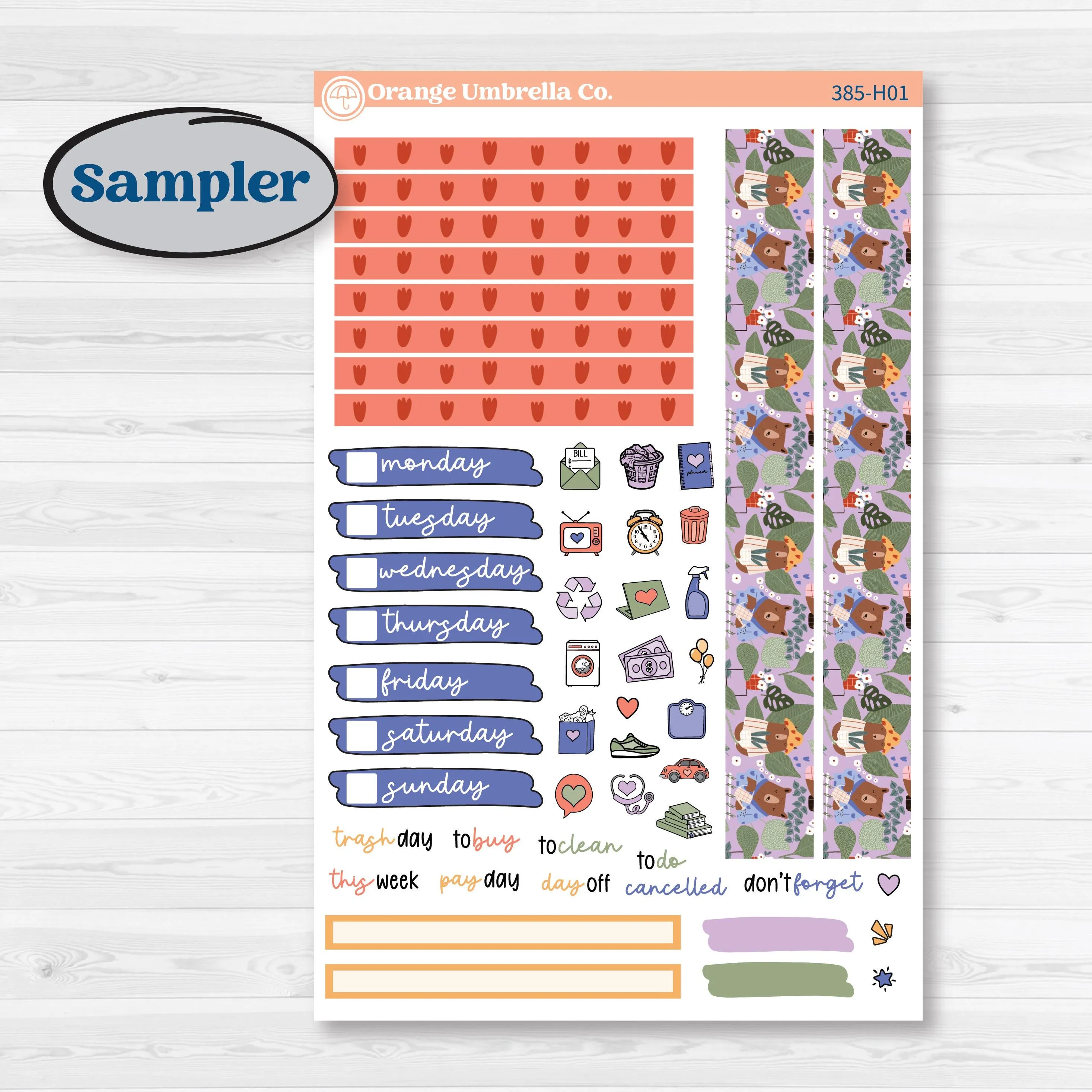 Bear and Plant Kit | 7x9 Compact Vertical Planner Kit Stickers | Homebody | KIT-385-H
