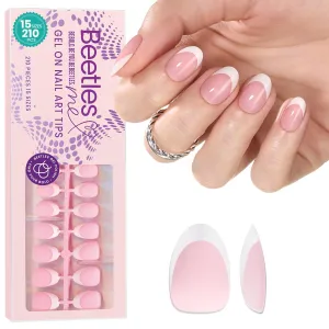 Beetles Extra Short Press On Nails: 210 Pieces Pink Ultra-Short Almond Gel Nail Tips with Pre-Applied Primer & Base Coat, No Filing Needed, DIY Manicure