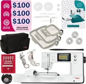 Bernette B70 Embroidery Machine Bundle - Heavy Duty Embroidery Machine with $300 Worth of Embroidery Tools and Accessories Great for Beginners and Experts