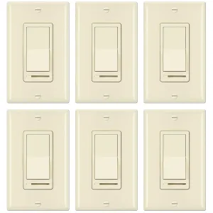 BESTTEN 6 Pack Dimmer Wall Light Switch, Compatible with Dimmable LED, CFL, Incandescent and Halogen Bulb, Single Pole or 3-Way Dimmer Switches, 120VAC, Decorator Wallplate Included, Almond