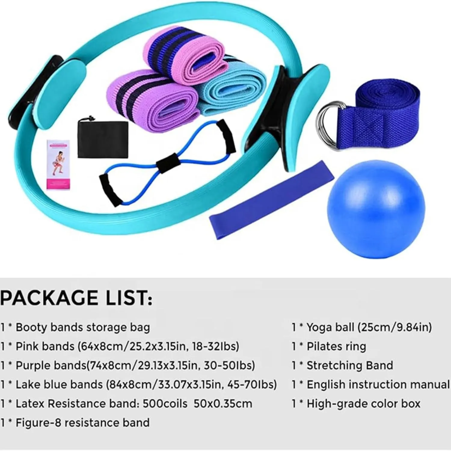 Better Me Pilates Kit, 11-Piece Better Me Pilates Kit, Booty Bands for Working Out Glutes Yoga Ball 25cm Figure 8 Resistance Band Yoga Bands for Stretching